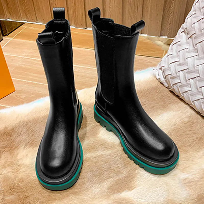 Stylish Women's Mid-Tube Martin Boots with Thick Soles