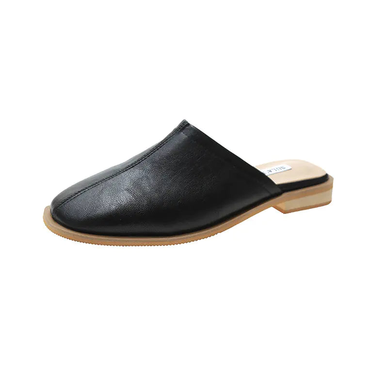 Damen-Sandalen aus weichem Leder mit niedrigem Absatz und Baotou-Design