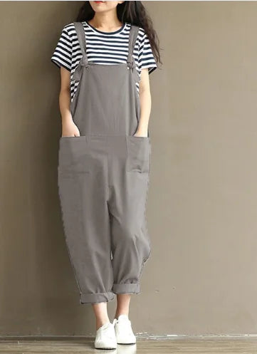 Artistic Deep Blue Cotton Strap Pants for Women