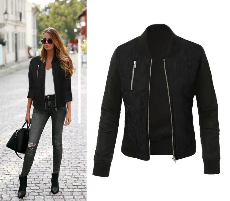 Fashionable Zippered Padded Jacket for Women