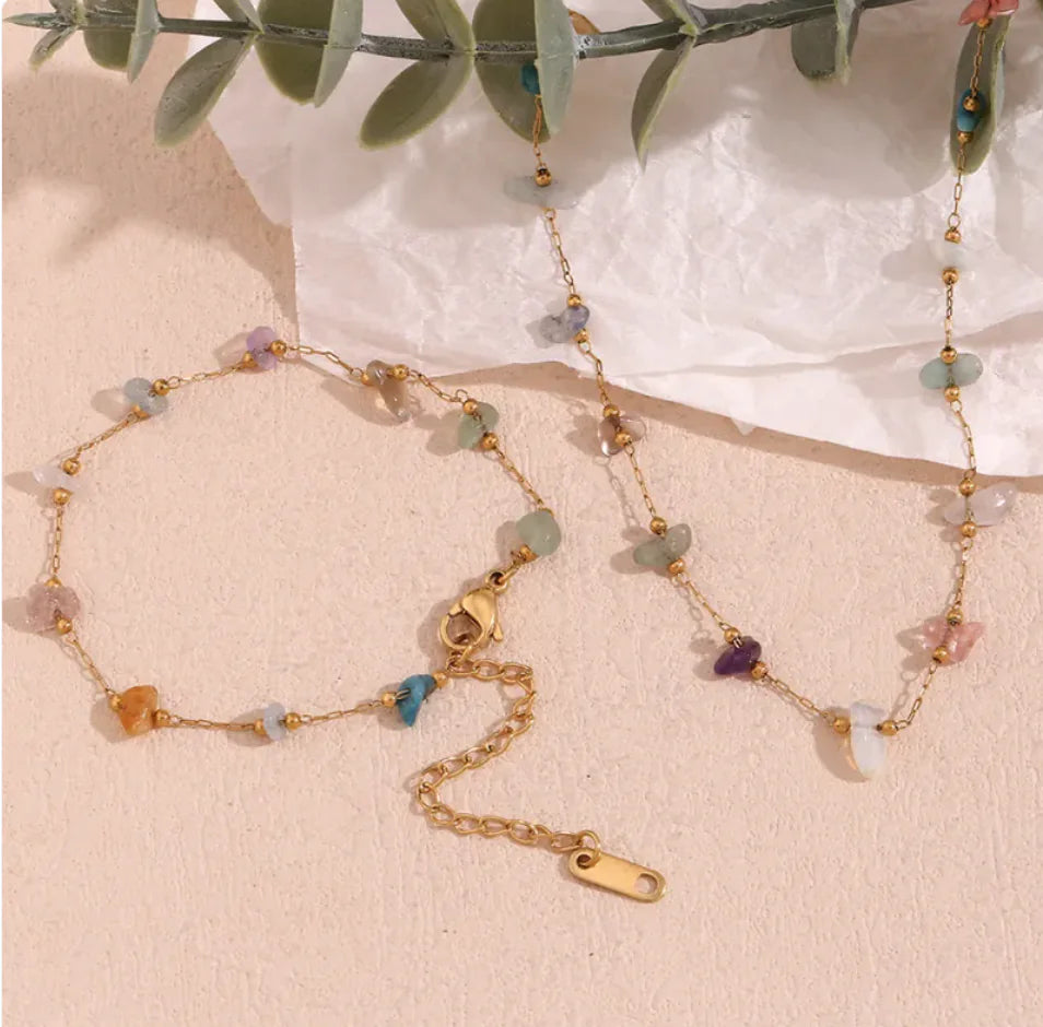 18K Gold-Plated Natural Gravel Bracelet & Necklace