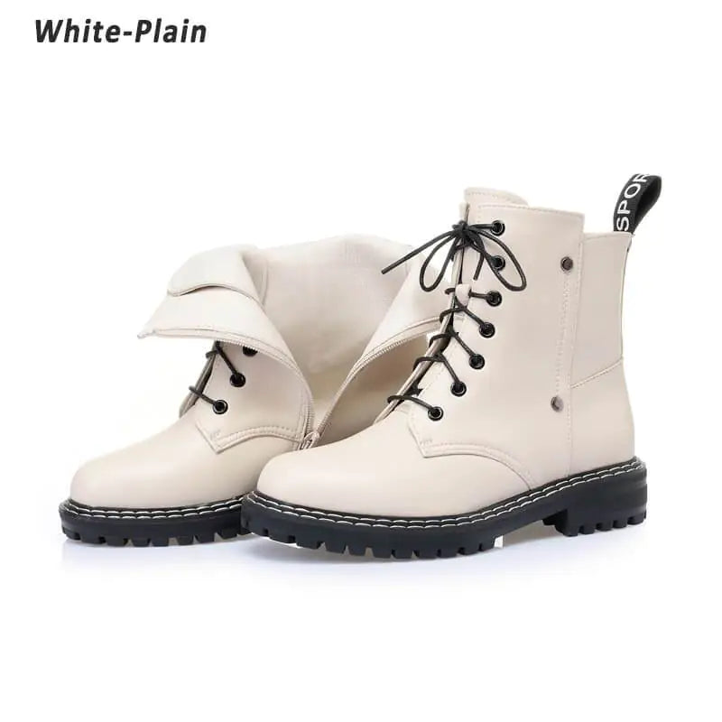 Genuine Leather Women's Chunky Heel Ankle Boots