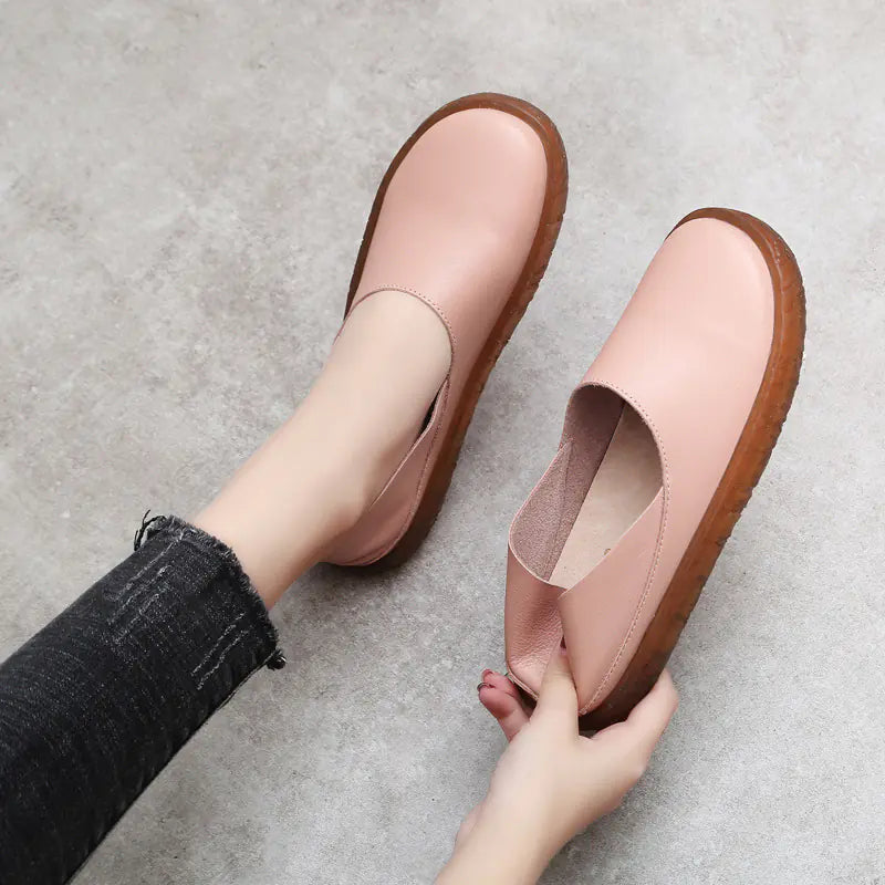 Genuine Leather Round Toe Flat Casual Shoes