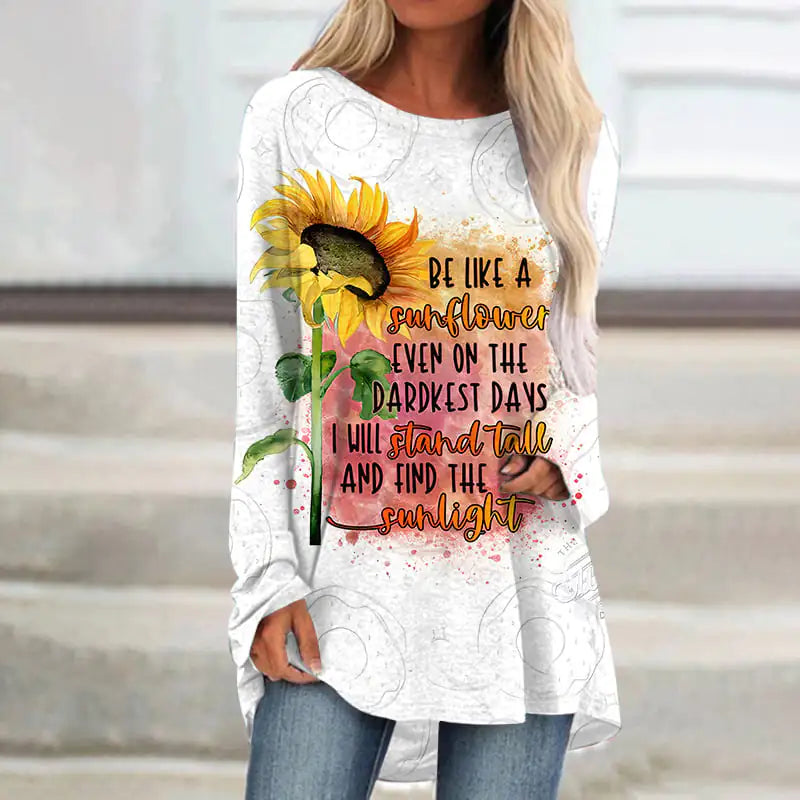 Women's Round Neck Sunflower T-shirt