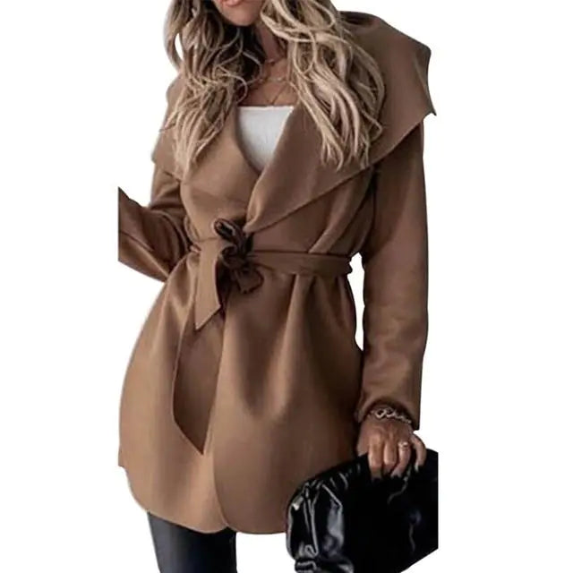 Lace-Up Short Trench Coat Casual Jacket