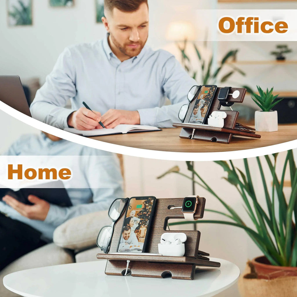 Wood Phone Docking Station Wallet Stand Watch Organizer Minimalist Style for Men