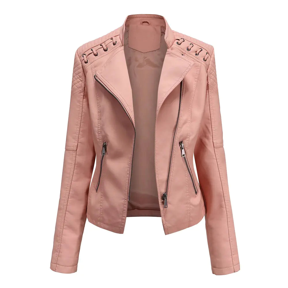 2020 Women's Slim Fit Leather Jacket for Spring/Fall