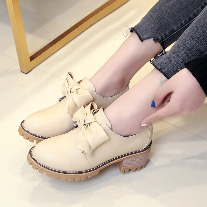 Women's Martin Boots, British Style Chunky Heels, Bow Shoes