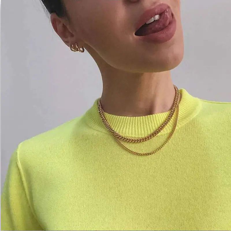 18k Chunky Chain Necklace for Women - Short Style