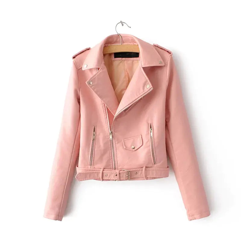 Women's Slim Fit Leather Jacket with Zipper