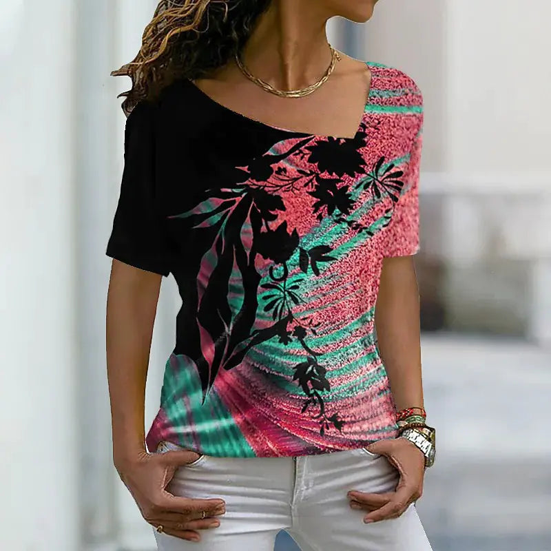2023 Women's Casual 3D Floral Print Short Sleeve T-Shirt