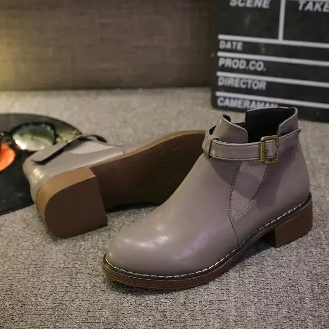 Chunky Heel Martin Boots - Low Heel Ankle Booties