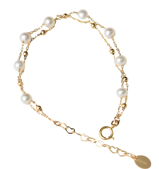 14K Gold-Plated Adjustable Double Layer Pearl Bracelet