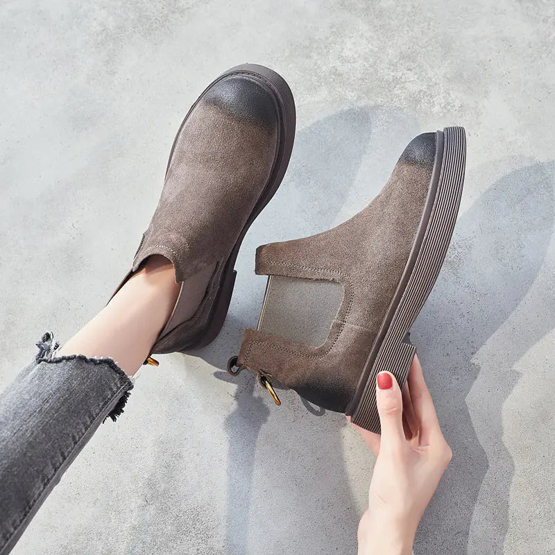 Women's Martin Boots, Leather Chunky Ankle Boots