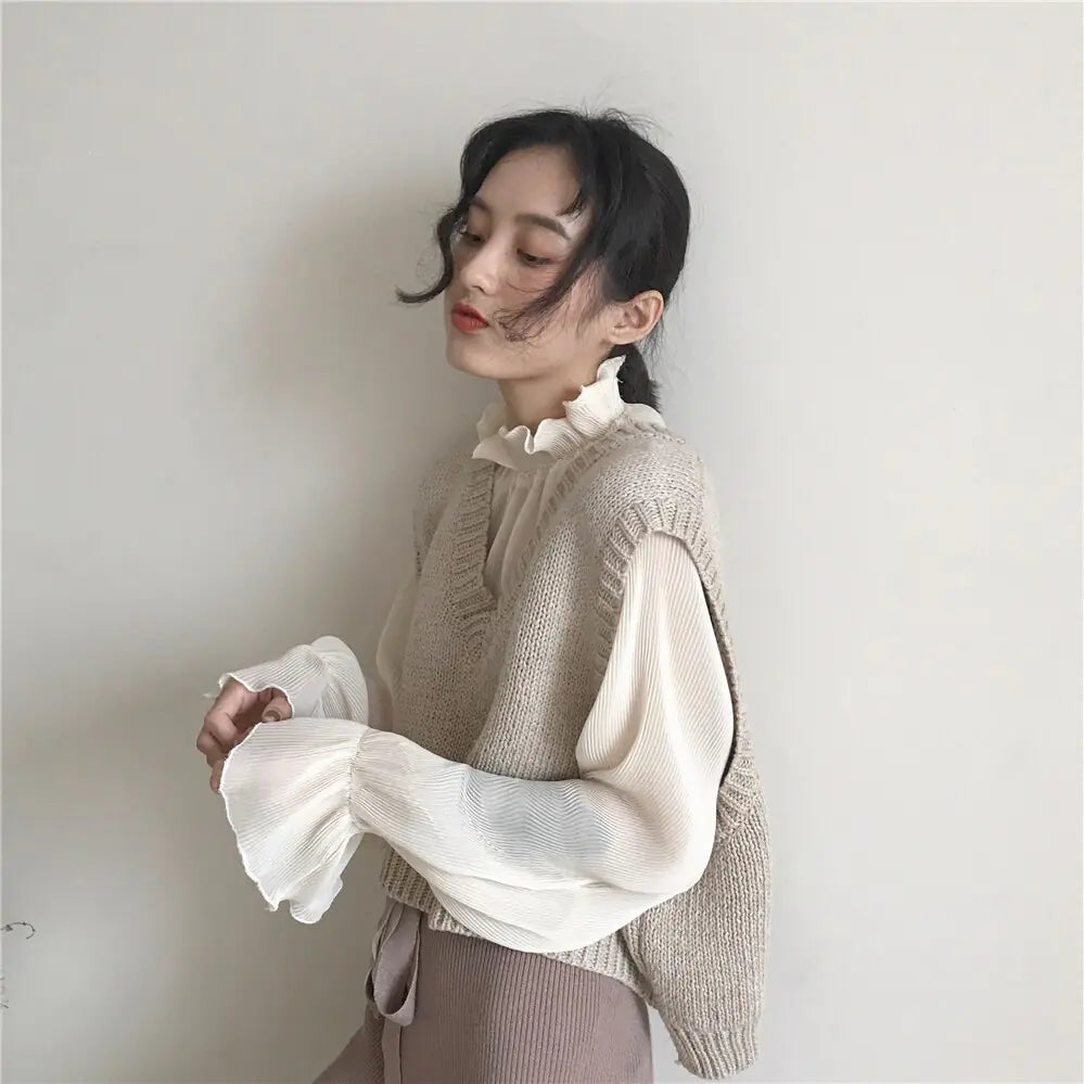 2018 Spring Style Ruffled Collar Chiffon Blouse for Women
