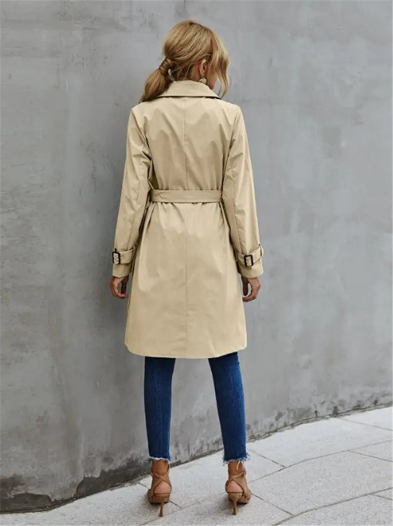 Elegant Women's Long Sleeve Double Breasted Trench Coat