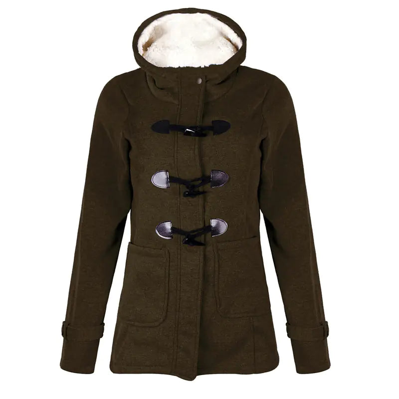 Warm Hooded Wool Double Button Coat for Women