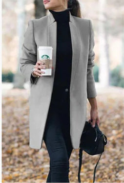 Solid Color Wool Blend Stand Collar Coat