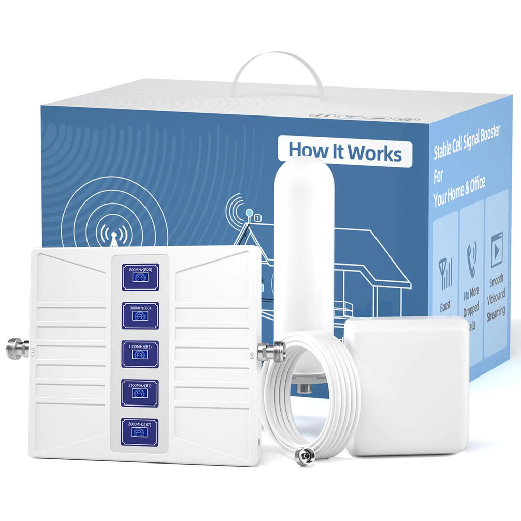 2G 3G 4G LTE 5G Cell Phone Signal Booster Up to 5000 sq ft Band 2/4/5/7/28/66 Cell Phone Booster 700/850/1900/1700/2100/2600MHz Cell Booster Boosts Voice & Data