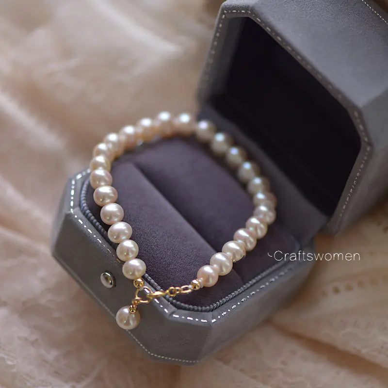 14K Gold-Plated Natural Pearl Bracelet with Bulb Charm
