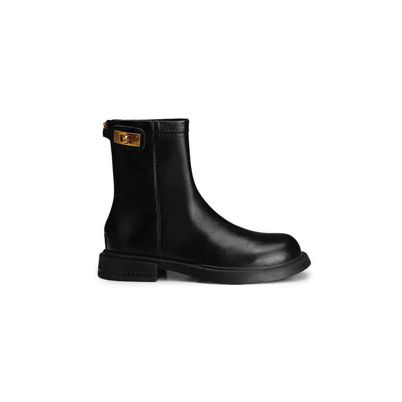 Women's Martin Boots - Velvet, Round Toe, Thick Heel