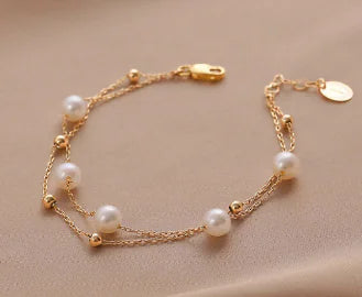 14K Gold-Plated Adjustable Double Layer Pearl Bracelet