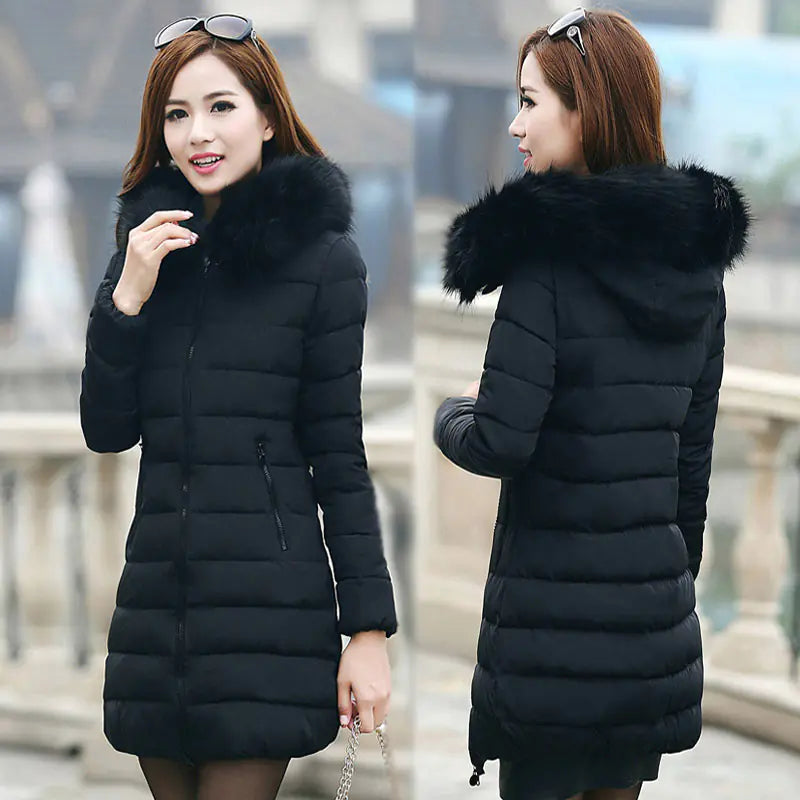 Women's Long Thick Down Jacket with Fur Collar