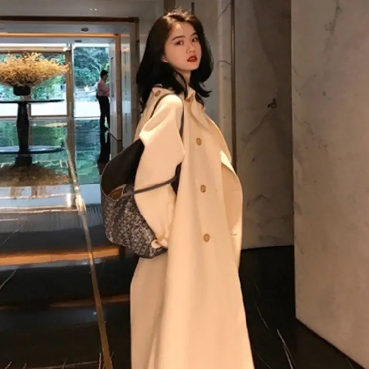 Double-Sided Wool Blend Belted Long Coat for Women
