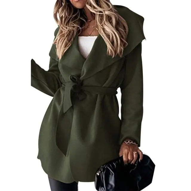 Lace-Up Short Trench Coat Casual Jacket