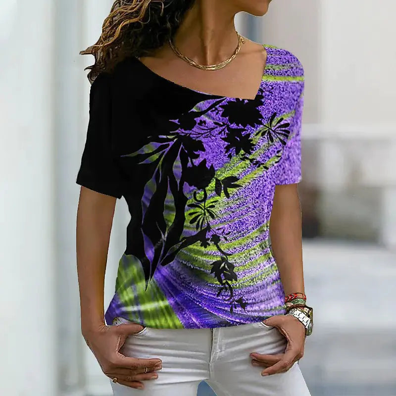 2023 Women's Casual 3D Floral Print Short Sleeve T-Shirt