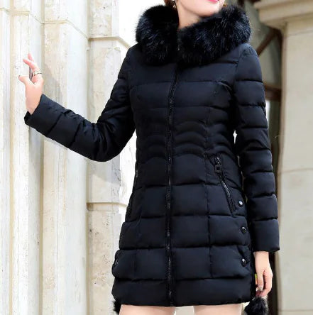 Women's Long Thick Down Jacket with Fur Collar