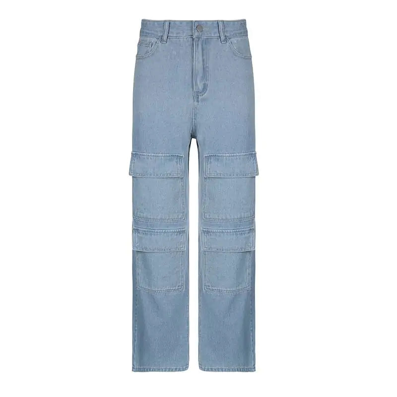 Vintage Wide Leg Denim Cargo Pants for Women
