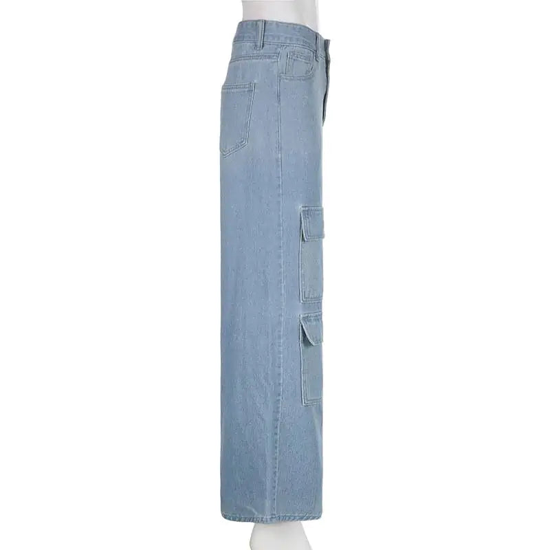 Vintage Wide Leg Denim Cargo Pants for Women