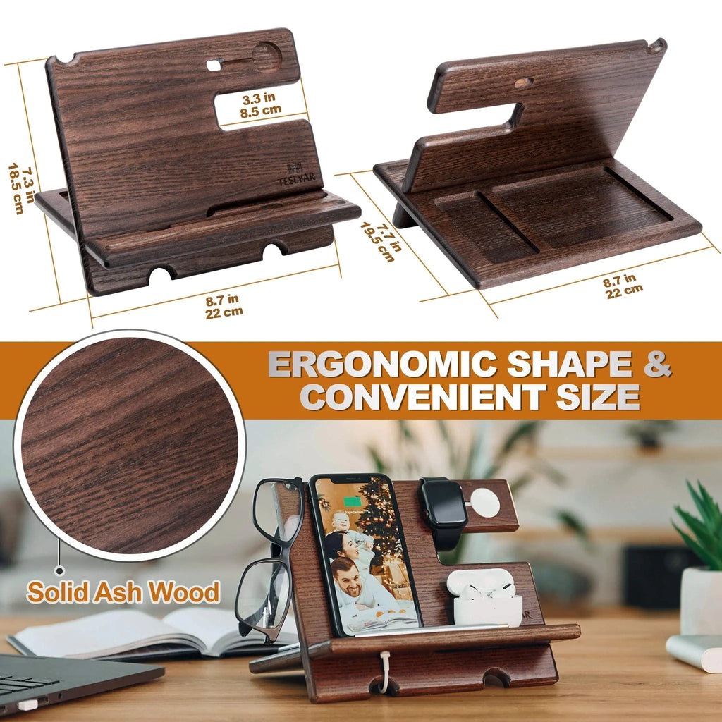 Wood Phone Docking Station Wallet Stand Watch Organizer Minimalist Style for Men