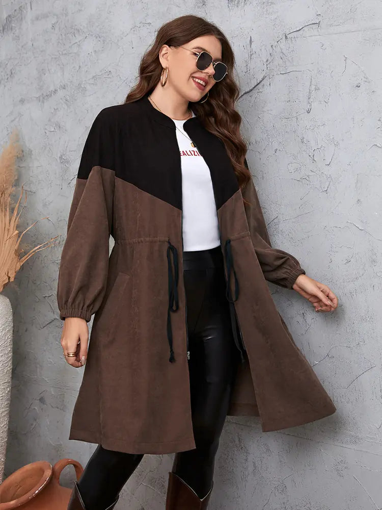 Plus Size Women's Long Casual Solid Color Coat
