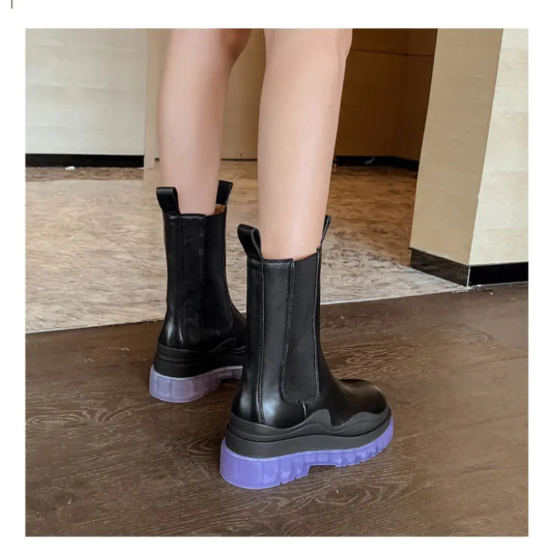 Martin Cowhide Boots with Green Thick Soles