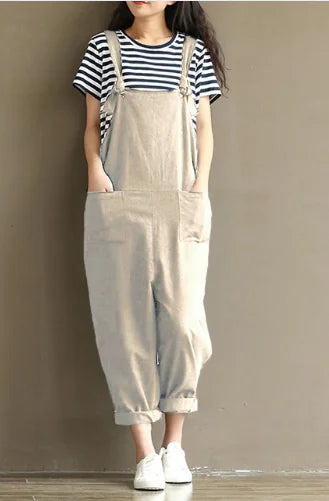 Artistic Deep Blue Cotton Strap Pants for Women