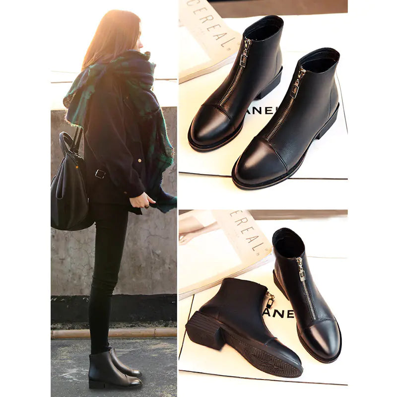 Women's Chunky Heel Ankle Boots - Martin Style