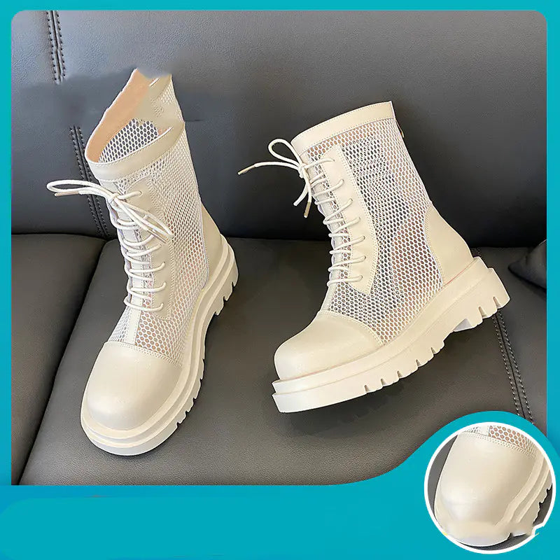 Breathable Leather Martin Boots with Thick Sole