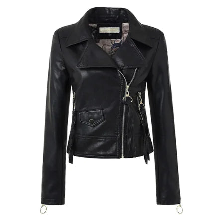 Embroidered Leather Jacket with Hood for Women