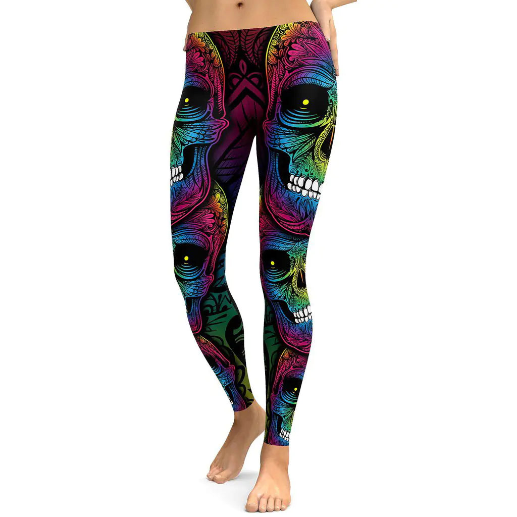 Colorful Skull Print Leggings for Women (Yoga Pants)