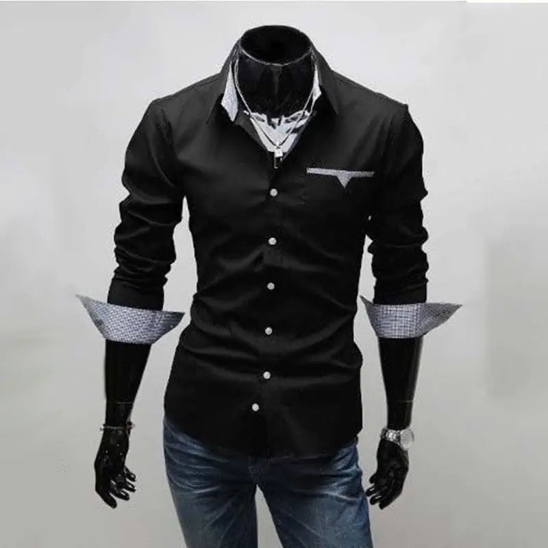 Men's Slim Fit Long Sleeve Shirt with Check Pattern