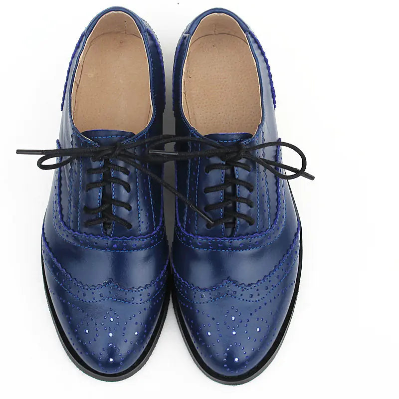Zapatos de piel planos de mujer con punta fina estilo británico