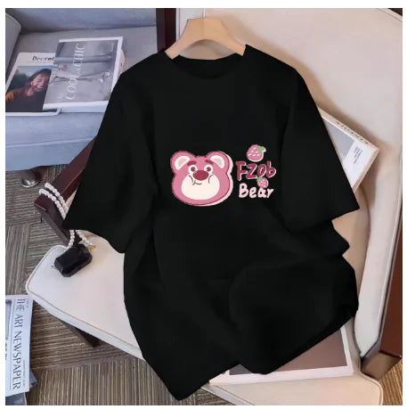 Women's Cotton Short Sleeve T-Shirt with Bear Print