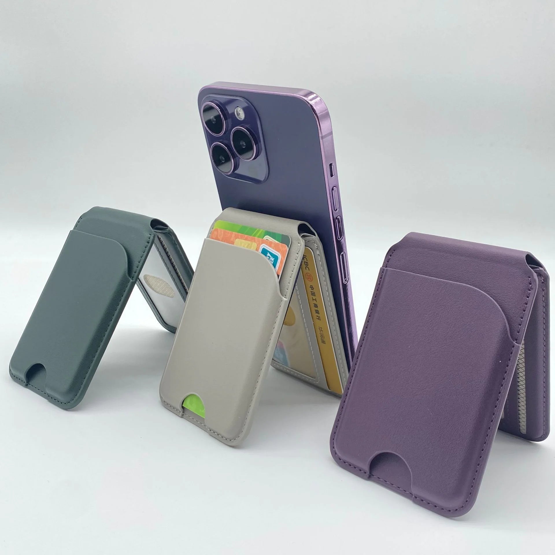 Leather Multi-functional Magnetic Bracket Card Holder