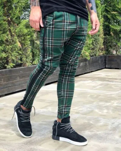 Men's Casual Pants with European and American Plaid Print