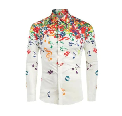 Men's Slim Fit Long Sleeve Shirt with Note Print