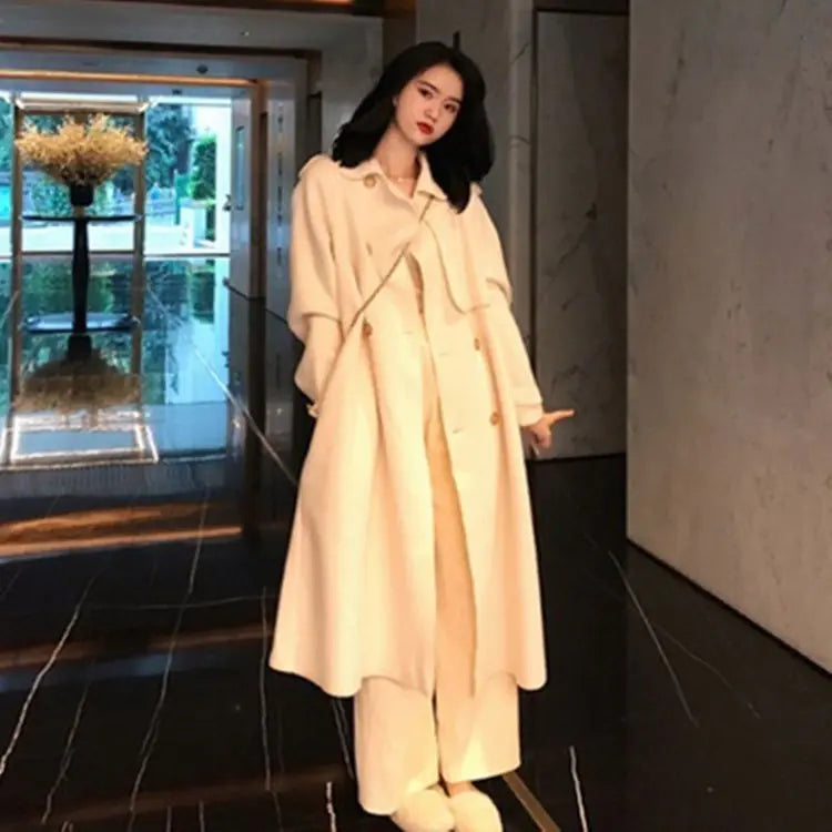 Double-Sided Wool Blend Belted Long Coat for Women
