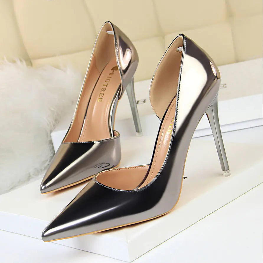 Women's Pointed High Heels with Metal Heel Design