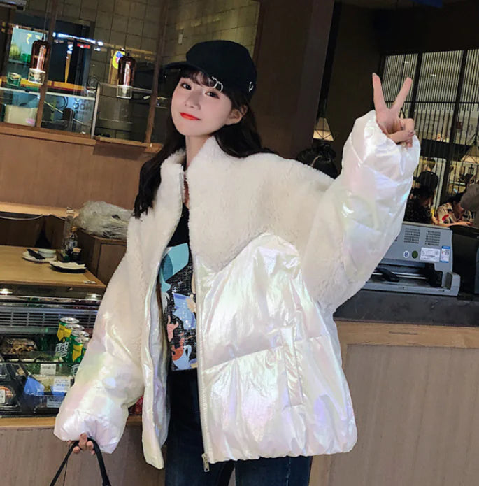 New Korean Style Women's Down Jacket with Fur Collar
